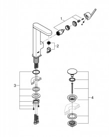 Смеситель для раковины Grohe Plus с донным клапаном латунь хром 23873003