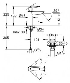 Смеситель для раковины Grohe QuickFix Start однорычажный с донным клапаном черный матовый 235752432