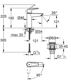 Смеситель для раковины Grohe QuickFix Start однорычажный с донным клапаном черный матовый 237462432