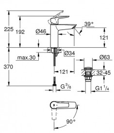 Смеситель для раковины Grohe QuickFix Start однорычажный с донным клапаном хром 23746002