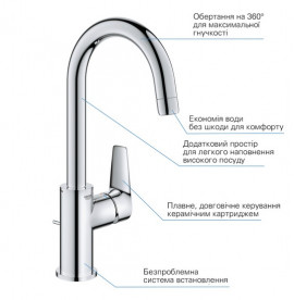Смеситель для раковины Grohe QuickFix StartEdge однорычажный с донным клапаном хром 24201001