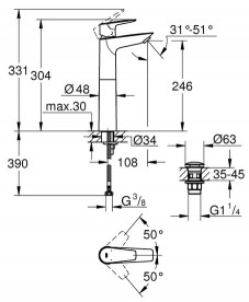 Смеситель для раковины Grohe QuickFix StartEdge однорычажный с донным клапаном хром 23777001