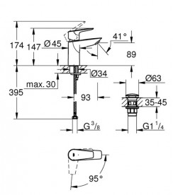 Смеситель для раковины Grohe QuickFix StartEdge однорычажный с донным клапаном 23900001