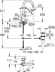 Смеситель для раковины Grohe QuickFix Start однорычажный с донным клапаном черный матовый 242032432