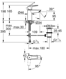 Смеситель для раковины Grohe QuickFix Start однорычажный с донным клапаном черный матовый 311372432