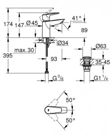 Смеситель для раковины Grohe Start Edge однорычажный с донным клапаном хром 24199001