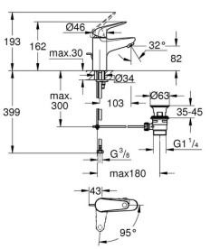 Смеситель для раковины Grohe Swift QuickFix S-Size однорычажный с донным клапаном хром 24322001