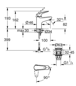 Смеситель для раковины Grohe Swift QuickFix S-Size однорычажный хром 24323001