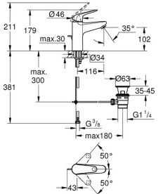 Смеситель для раковины Grohe Swift QuickFix M-Size однорычажный с донным клапаном хром 24325001