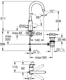 Змішувач для раковини Grohe Swift QuickFix L-Size одноважільний з донним клапаном хром 24330001