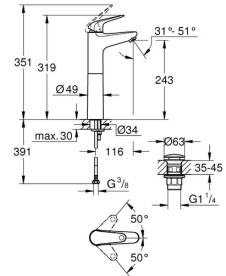 Смеситель для раковины Grohe Swift QuickFix XL-Size однорычажный с донным клапаном хром 24331001