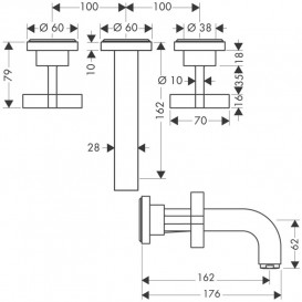 Смеситель для раковины Hansgrohe Axor Citterio настенный на 3 отверстия шлифованный черный хром 39313340