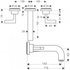 Смеситель для раковины Hansgrohe Axor Citterio настенный на 3 отверстия шлифованный черный хром 39315340