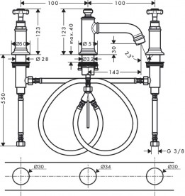 Смеситель для раковины Hansgrohe Axor Montreux на 3 отверстия хром 16536000