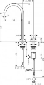 Смеситель для раковины Hansgrohe Axor One Select 260 на 2 отверстия с донным клапаном Push-Open шлифованная бронза 48060140