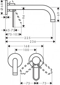 Змішувач для раковини Hansgrohe Axor Uno настінний шліфований чорний хром 38122340