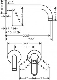 Смеситель для раковины Hansgrohe Axor Uno настенный хром 38122000
