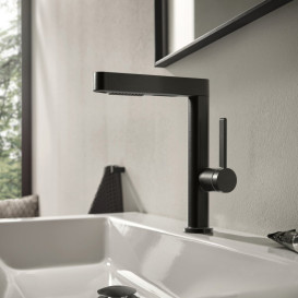 Змішувач для раковини Hansgrohe Finoris з висувною лійкою чорний матовий хром 76063340