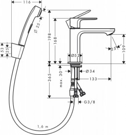 Змішувач для раковини Hansgrohe Rebris S одноважільний із гігієнічним душем чорний матовий 72215670