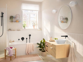 Смеситель для раковины Hansgrohe Rebris S однорычажный со сливным гарнитуром черный матовый 72528670