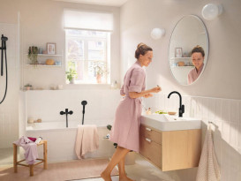 Змішувач для раковини Hansgrohe Rebris S одноважільний зі зливним гарнітуром чорний матовий 72536670