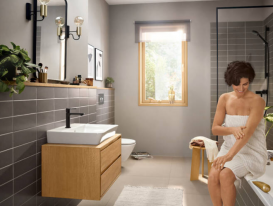 Змішувач для раковини Hansgrohe Rebris E CoolStart одноважільний зі зливним гарнітуром чорний матовий 72559670