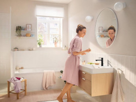 Смеситель для раковины Hansgrohe Rebris S CoolStart EcoSmart+ с сливным гарнитуром однорычажный черный матовый 72588670