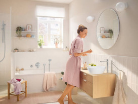 Змішувач для раковини Hansgrohe Rebris S CoolStart EcoSmart+ із зливним гарнітуром одноважільний хром 72590000