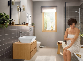 Смеситель для раковины Hansgrohe Rebris E CoolStart EcoSmart+ с сливным гарнитуром однорычажный хром 72591000