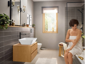 Смеситель для раковины Hansgrohe Rebris E CoolStart EcoSmart+ с сливным гарнитуром однорычажный черный матовый 72591670