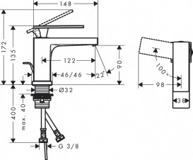 Смеситель для раковины Hansgrohe Tecturis E однорычажный шлифованная бронза 73001140