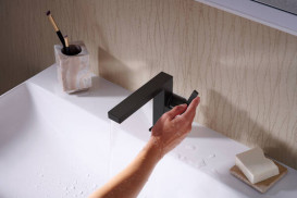 Смеситель для раковины Hansgrohe Tecturis E однорычажный с донным клапаном Push-Open матовый черный 73020670