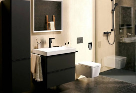 Смеситель для раковины Hansgrohe Tecturis E CoolStart с донным клапаном черный матовый 73063670