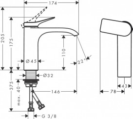 Змішувач для раковини Hansgrohe Vivenis 110 CoolStart одноважільний чорний матовий 75024670