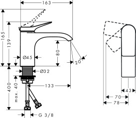 Змішувач для раковини Hansgrohe Vivenis CoolStart одноважільний чорний матовий хром 75015340