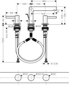 Смеситель для раковины Hansgrohe Zesis S на 3 отверстия с донным клапаном матовый черный 74733670
