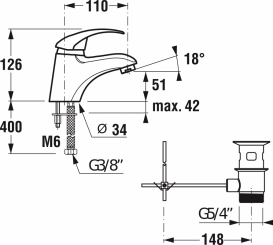 Смеситель для раковины Jika Lyra Plus с донным клапаном хром H3112710040011