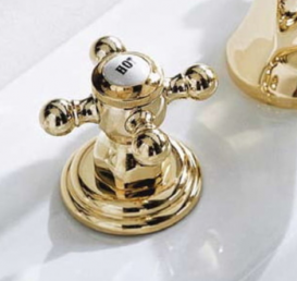 Смеситель для раковины двухвентильный с донным клапаном скрытый Kludi Adlon золото 510464520