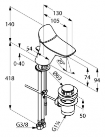 Змішувач для раковини одноважеля з донним клапаном Kludi колекція Ambienta хром 530290575
