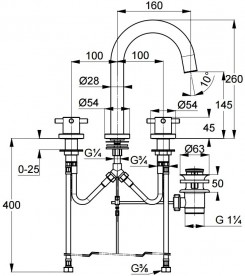 Змішувач для раковини Kludi BOZZ на три отвори двухвентильний хром 383930520
