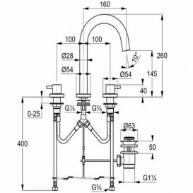 Змішувач для раковини Kludi BOZZ на три отвори Двохважеля хром 383930576