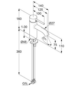 Смеситель для раковины Kludi Bozz однорычажный брашированное золото PVD 38272N076