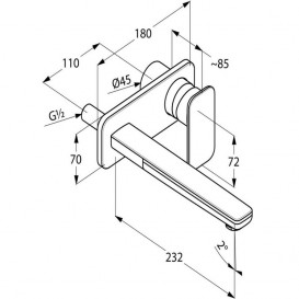 Смеситель для раковины Kludi E2 однорычажный настенный хром 492450575