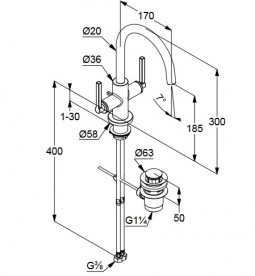 Смеситель для раковины Kludi Nova Fonte Puristic двухрычажный с донным клапаном черный матовый 201183915