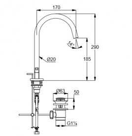 Смеситель для раковины Kludi Nova Fonte Puristic на 3 отверстия с донным клапаном черный матовый 201433915