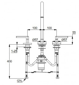 Смеситель для раковины Kludi Nova Fonte Puristic на 3 отверстия с донным клапаном черный матовый 201433915