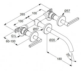 Смеситель для раковины Kludi Nova Fonte Puristic 180 настенный на 3 отверстия черный матовый 201443915