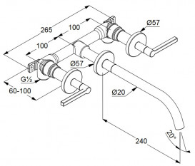 Змішувач для раковини Kludi Nova Fonte Puristic 240 настінний на 3 отвори чорний матовий 201463915