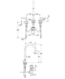 Смеситель для раковины Kludi Nova Fonte на 3 отверстия брашированная бронза PVD 20143N115