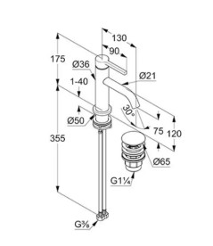 Смеситель для раковины Kludi Nova Fonte с донным клапаном черный матовый 202663915